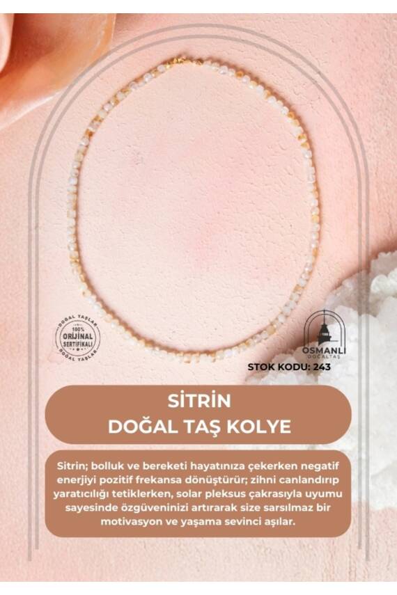 Sertifikalı Sitrin Doğal Taş Kolye (SK:243) - 1