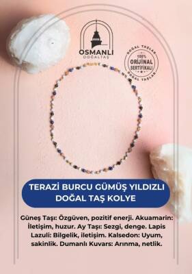 Sertifikalı Terazi Burcu Gümüş Yıldızlı Doğal Taş Kolye - 2