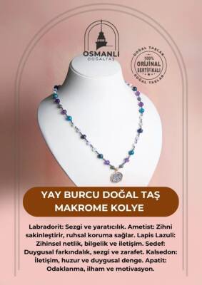 Sertifikalı Yay Burcu Doğal Taş Makrome Kolye - 2