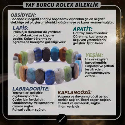 Sertifikalı Yay Burcu Roleks Doğal Taş Bileklik (SK:348) - 2