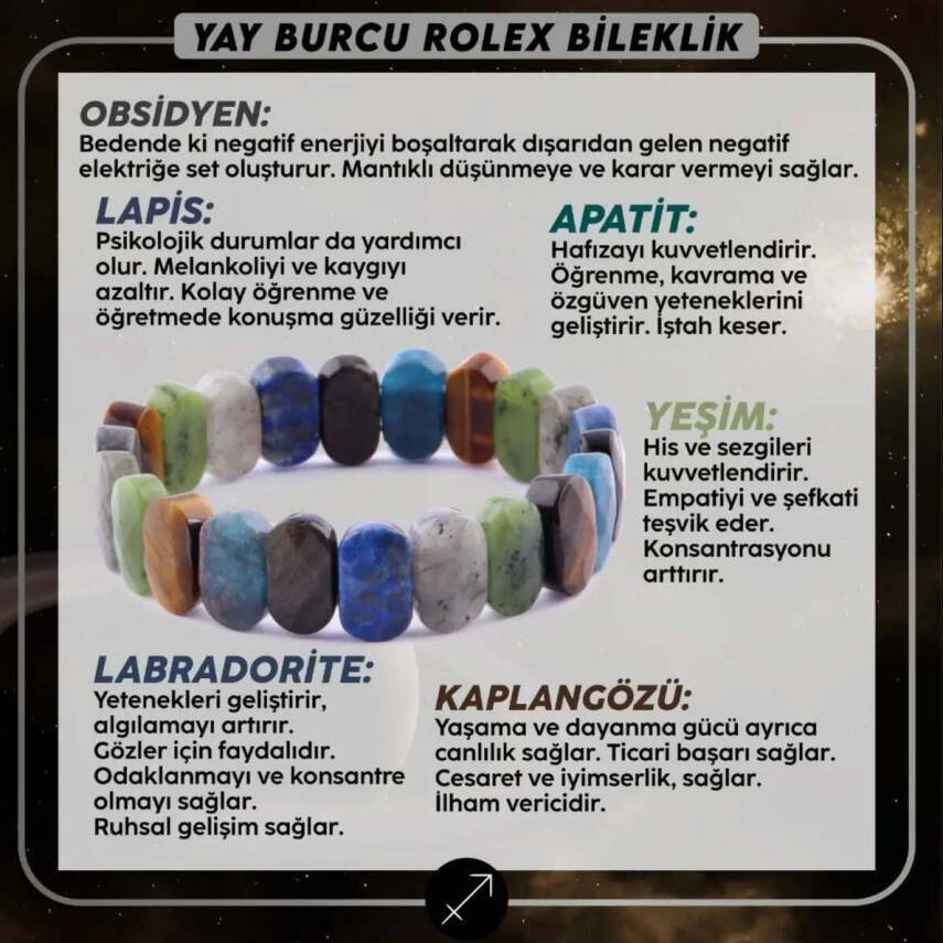 Sertifikalı Yay Burcu Roleks Doğal Taş Bileklik (SK:348) - 2