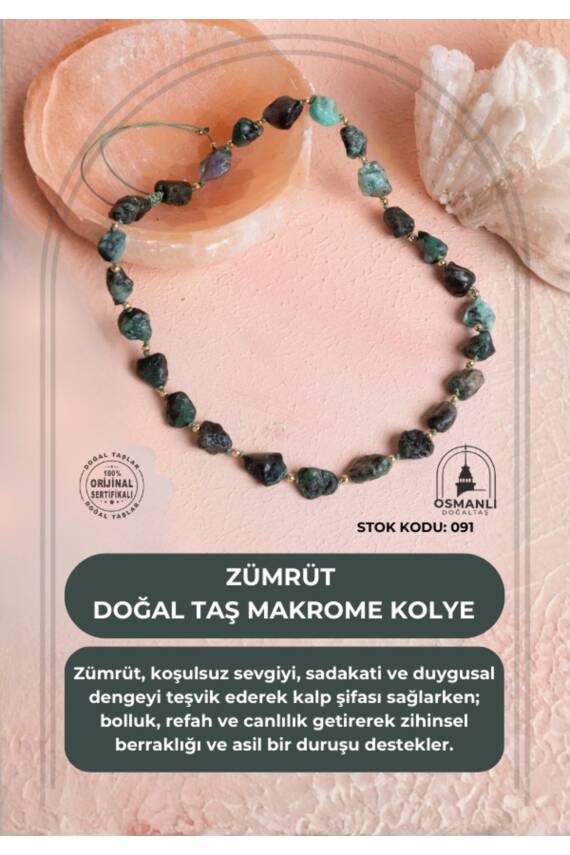 Sertifikalı Zümrüt Doğal Taş Makrome Kolye (SK:091) - 1