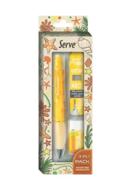 Serve Deep Doğa Desenli Okyanus Figürlü Turuncu Uçlu Kalem + Uç + Silgi 0.7 mm 3 Lü Set - 3