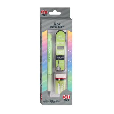 Serve Deep Elma Yeşili Okul Seti Uçlu Kalem + Uç + Silgi 0.7 mm 3 Lü Set - Serve