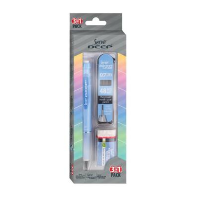 Serve Deep Mor Okul Seti Uçlu Kalem + Uç + Silgi 0.7 mm 3 Lü Set - 3