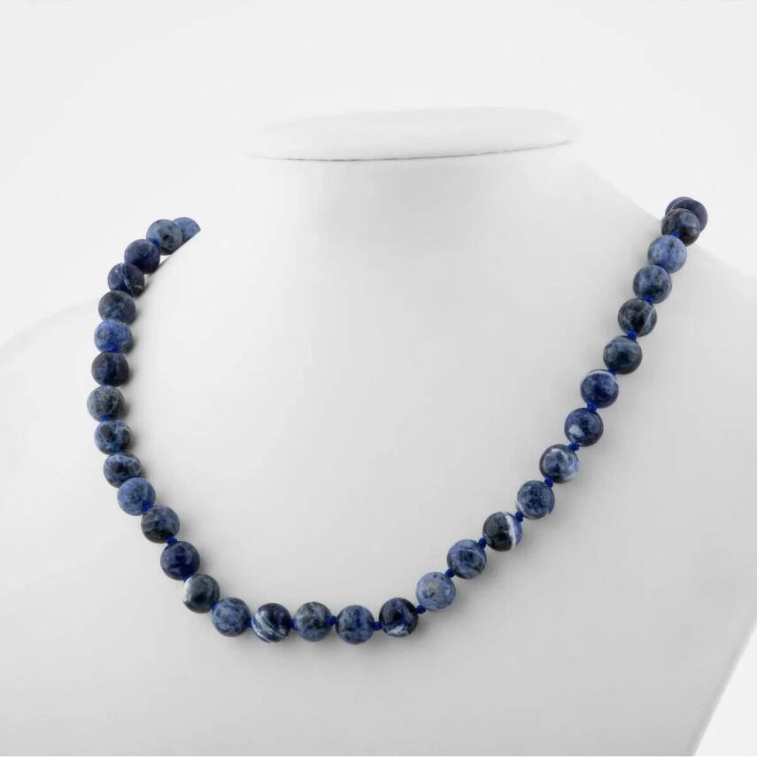 Sodalit 8 mm Düğümlü Doğal Taş Kolye - 3