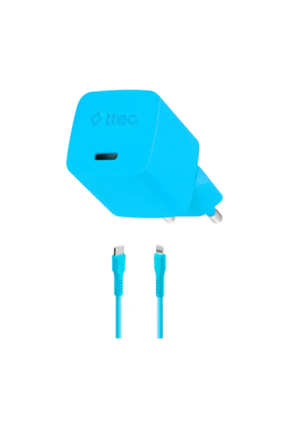 Ttec SmartCharger GAN 20 W PD Seyahat Hızlı Şarj Aleti + USB-C Lightning 120 cm Kablo Neon Mavi 2SCG20LNM - 2