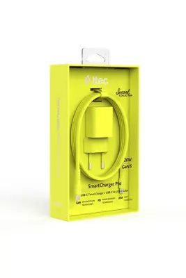 Ttec SmartCharger GAN 20 W PD Seyahat Hızlı Şarj Aleti + USB-C USB-C 3A Kablo Neon Sarı 2SCG20CNS - Ttec