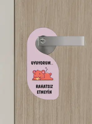 Uyuyorum Rahatsız Etmeyin Ayıcık Kapı Askısı Kapı Uyarı Levhası - Bemenda