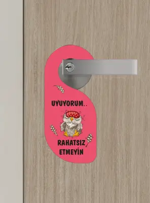 Uyuyorum Rahatsız Etmeyin Baykuş Tasarımlı Kapı Askısı Kapı Uyarı Levhası - Bemenda