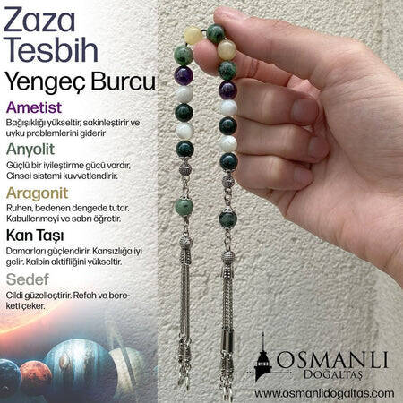 Yengeç Burcu Tesbih Ametist, Anyolit, Aragonit, Kan Taşı, Sedef - 3