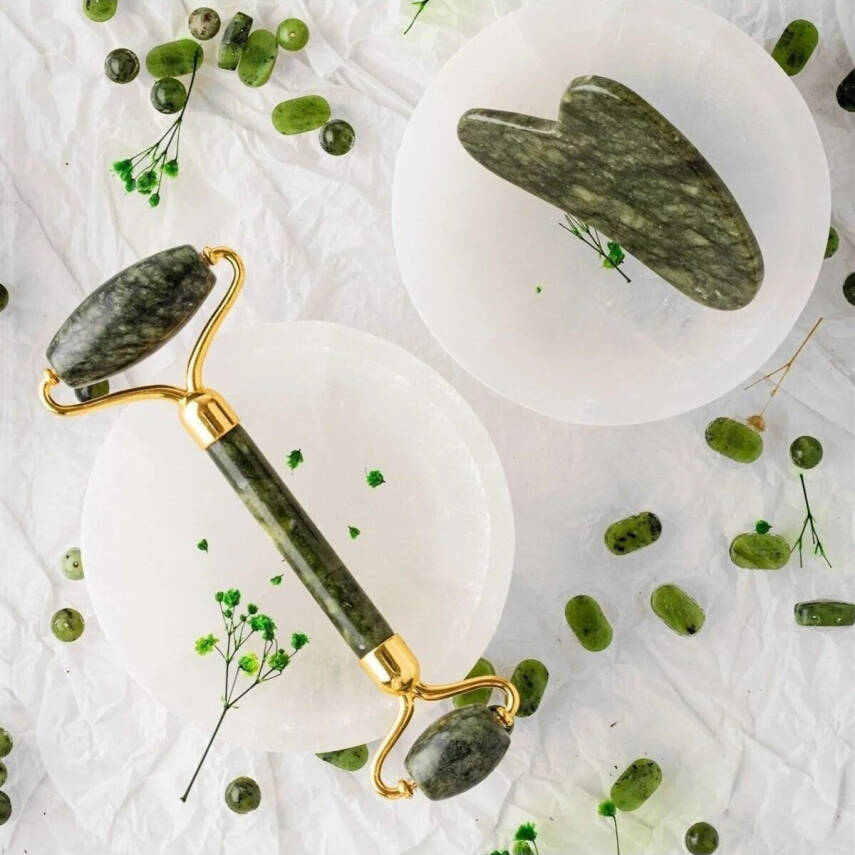 Yeşim Taşı Masaj Takımı - Roller ve Gua Sha Kapli Set - 1